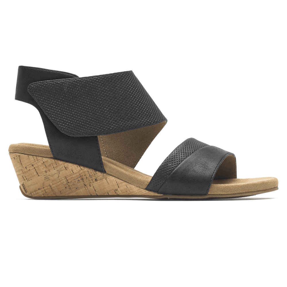 Sandalias Rockport Mujer Mexico - Calia Mid Wedge Cuff Negros - HWDMS9568